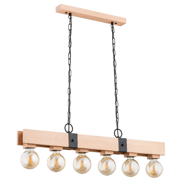Lampa wisząca BARY na łańcuchach jasne drewno 6xE27x15W IP20 Alfa 1022996