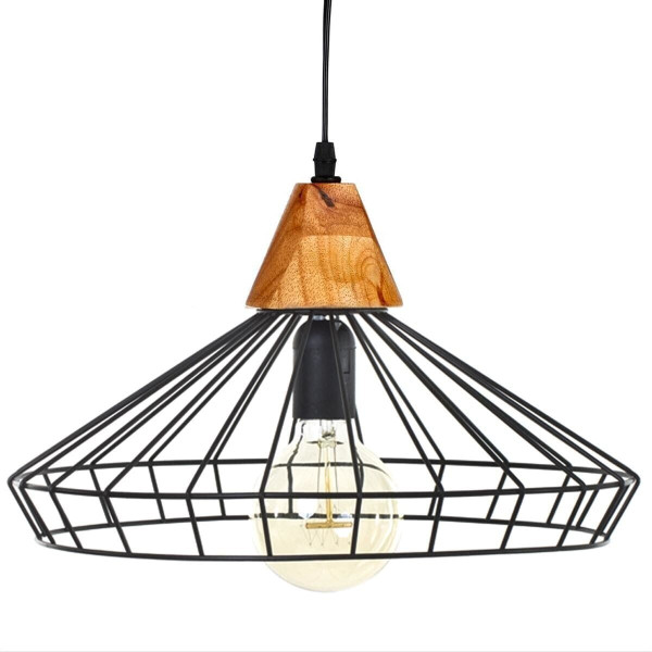 LAMPA WISZĄCA Ben czarna styl industrialny DREWNO I ŻELAZO 438630