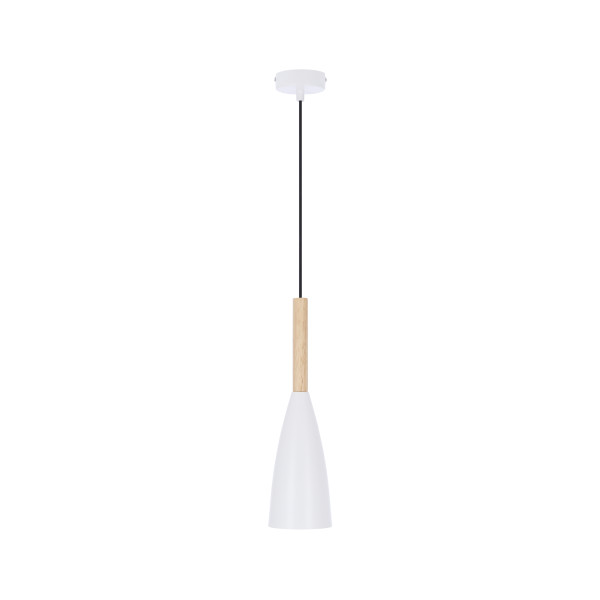 Lampa wisząca biała jasne drewno TROSA 1xE27x40W wym: 90x10x10 cm Candellux 924054