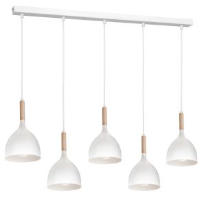 Lampa wisząca biały matowa-jasne drewno Noak wood 5xE27x15W Luminex 845962 Lampa wisząca biały matowa-jasne drewno Noak wood 5xE27x15W Luminex 845962