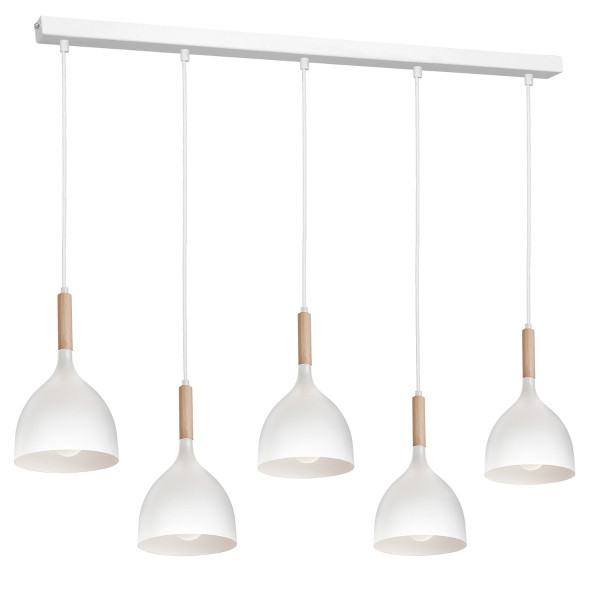 Lampa wisząca biały matowa-jasne drewno Noak wood 5xE27x15W Luminex 845962