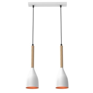 Lampa wisząca biały matowa-jasne drewno-złota Muza 2xE27x15W Luminex 845887 Lampa wisząca biały matowa-jasne drewno-złota Muza 2xE27x15W Luminex 845887