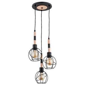 Lampa wisząca BILBAO czarna-jasne drewno 3xE27x15W IP20 Alfa 986314