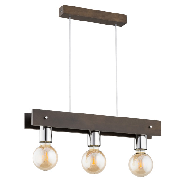 Lampa wisząca BINGO srebrne elementy ciemne drewno 3xE27x15W IP20 Alfa 1025489
