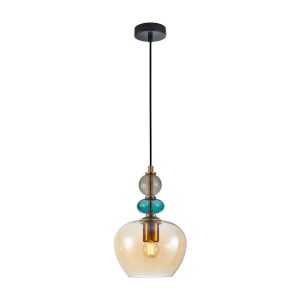 Lampa wisząca bursztynowo-czarna-złota-zielona BUSCO 1xE27x40W Italux 846005