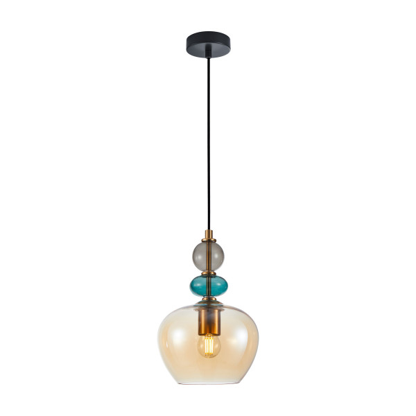 Lampa wisząca bursztynowo-czarna-złota-zielona BUSCO 1xE27x40W Italux 846005