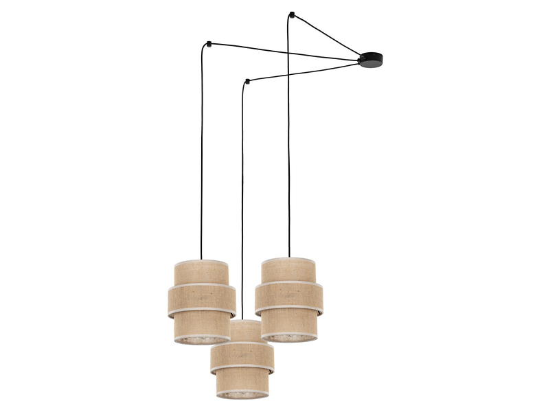 Lampa wisząca Calisto Juta 3-punktowa 210 cm tkaninowa beżowa 266164