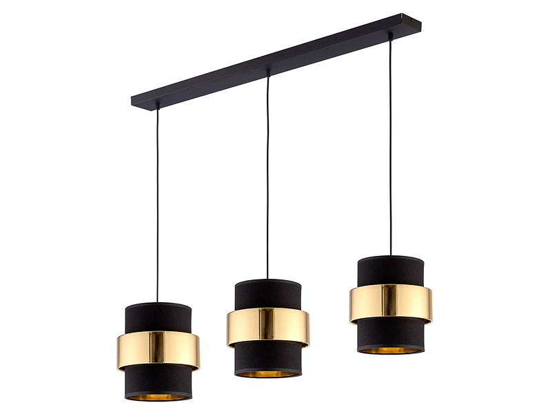 Lampa wisząca Calisto3-punktowa tkaninowa czarno-złota 55803