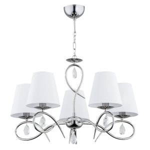 Lampa wisząca chromowana biała-przezroczysta SYNA 5xE14x10W Alfa 856616