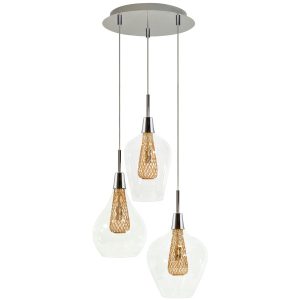 Lampa wisząca chromowana przezroczysta-złota DYSON 3xG9x5W Polux 852153 Lampa wisząca chromowana przezroczysta-złota DYSON 3xG9x5W Polux 852153