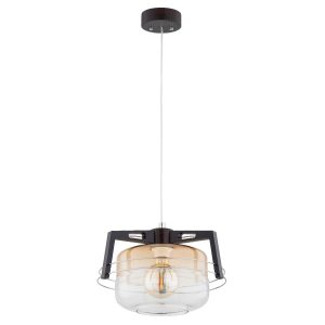 Lampa wisząca ciemne drewno-bursztynowy-chromowana ISKAR 1xE27x15W Alfa 841902 Lampa wisząca ciemne drewno-bursztynowy-chromowana ISKAR 1xE27x15W Alfa 841902