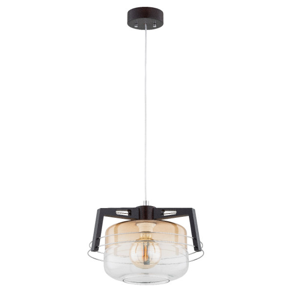 Lampa wisząca ciemne drewno-bursztynowy-chromowana ISKAR 1xE27x15W Alfa 841902