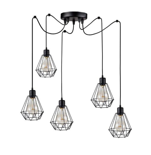 Lampa wisząca Cinque Ragno Diamante żyrandol pająk druciany loft czarna 1043618