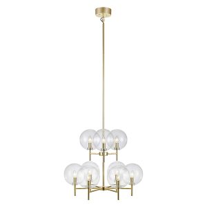 Lampa wisząca Crown 9-punktowa szklana złota 32021