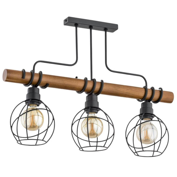 Lampa wisząca czarna-ciemne drewno Fibia 3xE27x60W wym: 48x15x66 cm Alfa 856458