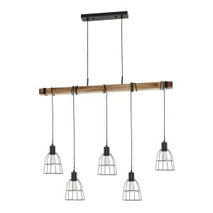 Lampa wisząca czarna-ciemne drewno Ponte 5xE27x60W Italux 854351