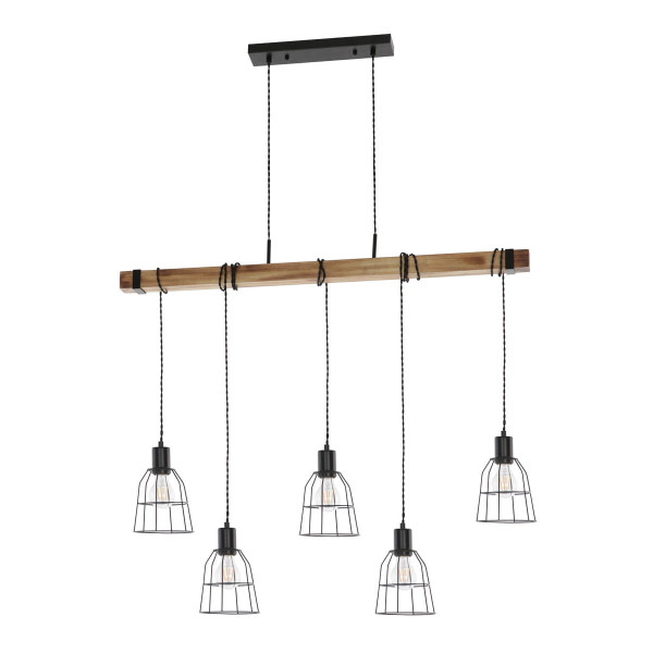 Lampa wisząca czarna-ciemne drewno Ponte 5xE27x60W Italux 854351
