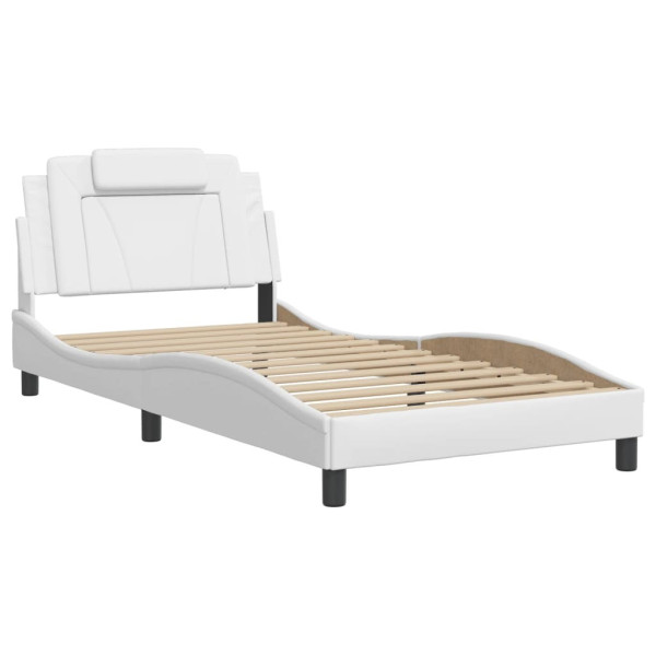 Łóżko tapicerowane rama łóżka ze stelażem białe skóra led 100x200 cm 705643