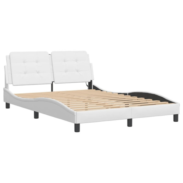 Łóżko tapicerowane rama łóżka ze stelażem białe skóra led 140x190 cm 705777