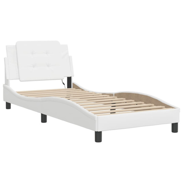 Łóżko tapicerowane rama łóżka ze stelażem białe skóra led 90x190 cm 720626