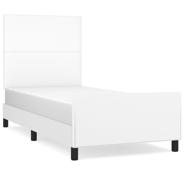Łóżko tapicerowane rama łóżka ze stelażem białe skóra sztuczna 90x200 cm 720052