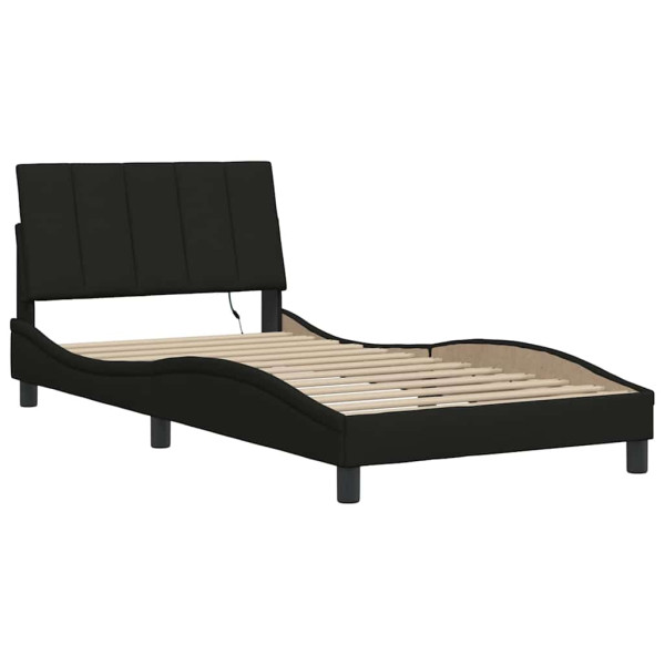 Łóżko Tapicerowane Rama Łóżka Ze Stelażem Czarna Tkanina LED 100x200 cm 822403