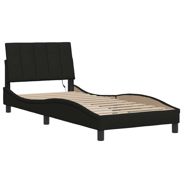 Łóżko Tapicerowane Rama Łóżka Ze Stelażem Czarna Tkanina LED 90x190 cm 822411