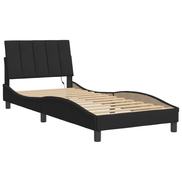 Łóżko tapicerowane rama łóżka ze stelażem czarne aksamitne led 90x200 cm 707704