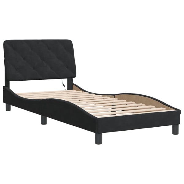 Łóżko tapicerowane rama łóżka ze stelażem czarne aksamitne led 90x200 cm 707494