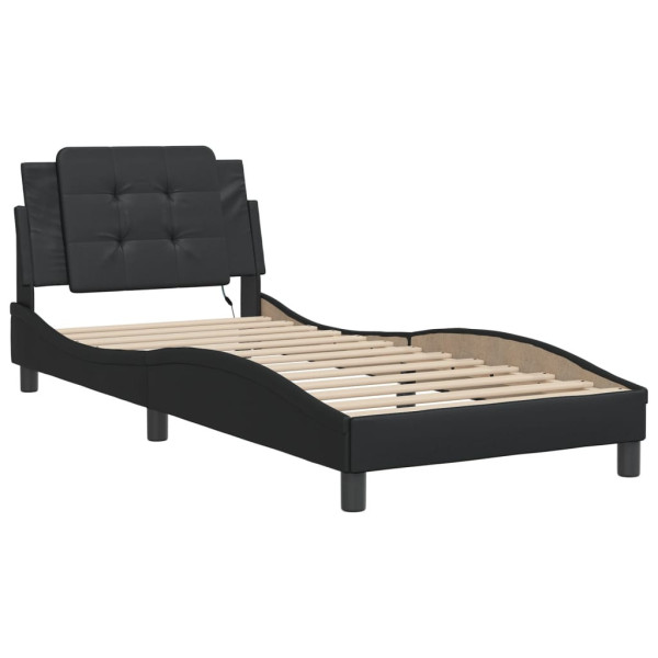 Łóżko tapicerowane rama łóżka ze stelażem czarne skóra led 90x200 cm 720637