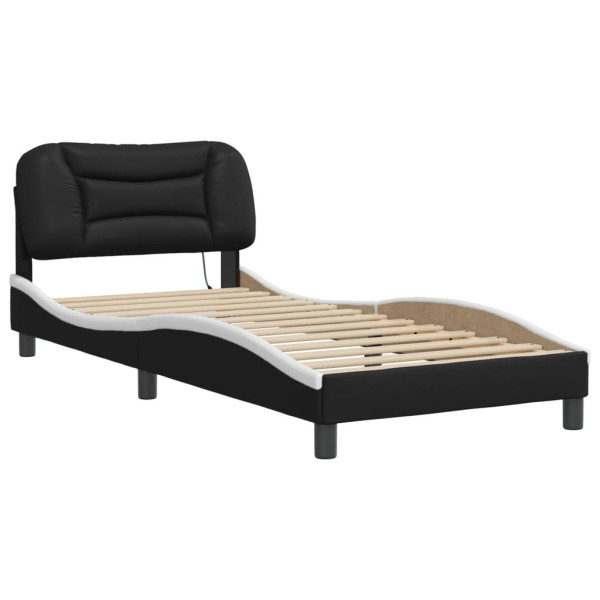 Łóżko tapicerowane rama łóżka ze stelażem czarne skóra led 90x200 cm 705890