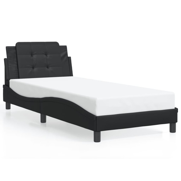 Łóżko tapicerowane rama łóżka ze stelażem czarne skóra sztuczna 90x200 cm 707576