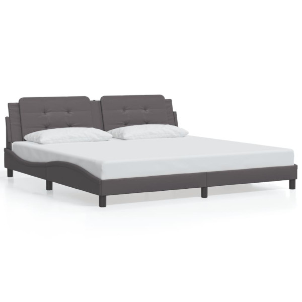Łóżko Tapicerowane Rama Łóżka Ze Stelażem Szara Ekoskóra 200x200 cm 820757