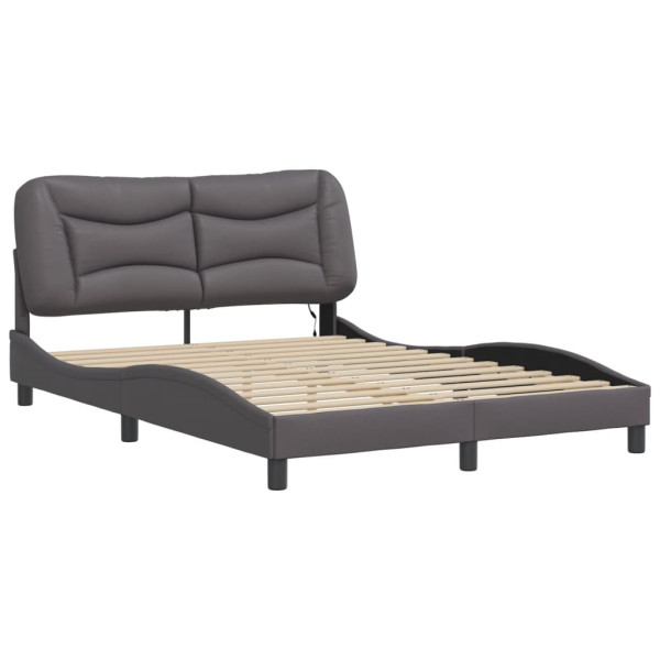 Łóżko Tapicerowane Rama Łóżka Ze Stelażem Szara Ekoskóra LED 140x190 cm 820995