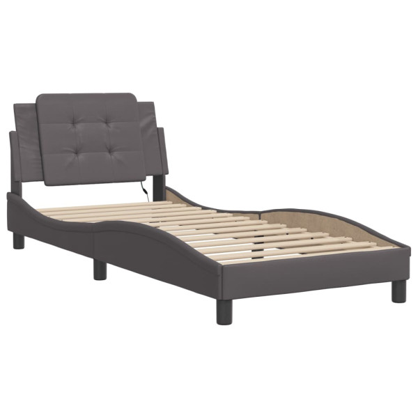 Łóżko Tapicerowane Rama Łóżka Ze Stelażem Szara Ekoskóra LED 80x200 cm 821377