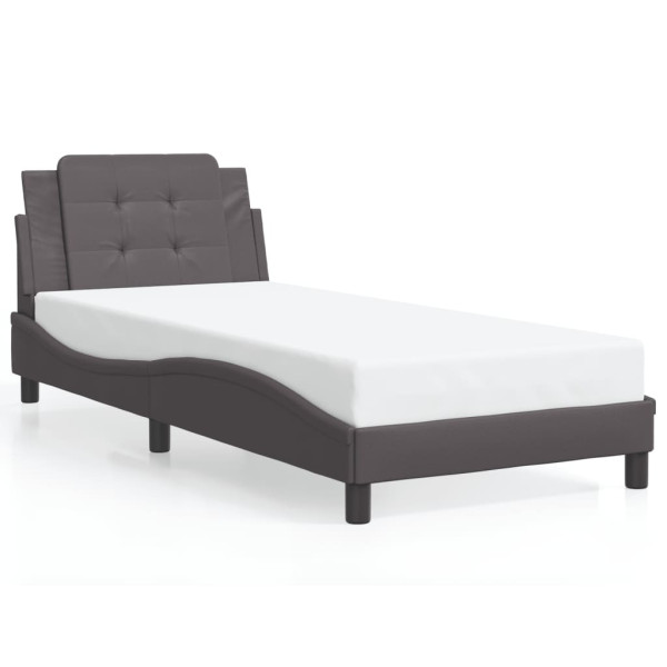 Łóżko tapicerowane rama łóżka ze stelażem szara skóra sztuczna 90x200 cm 706785