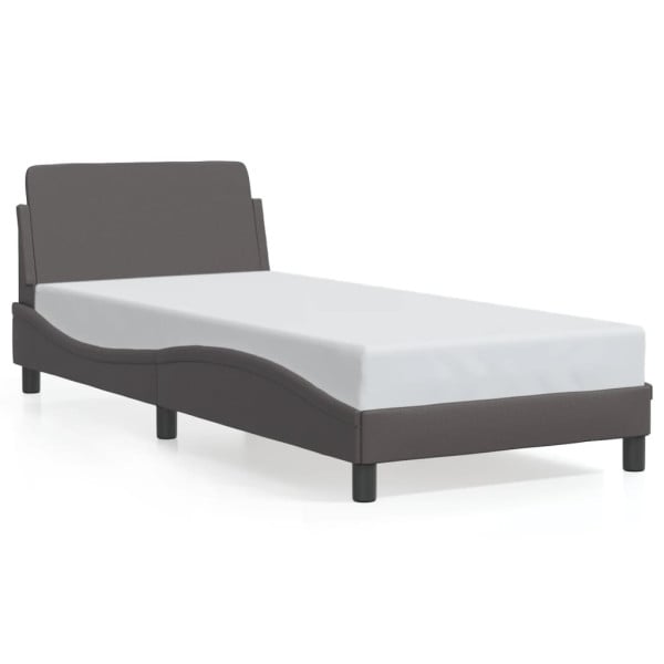 Łóżko tapicerowane rama łóżka ze stelażem szara skóra sztuczna 90x200 cm 705317