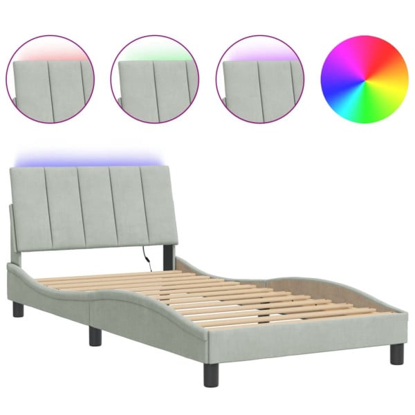Łóżko tapicerowane rama łóżka ze stelażem szare aksamitne led 100x200 cm 707022