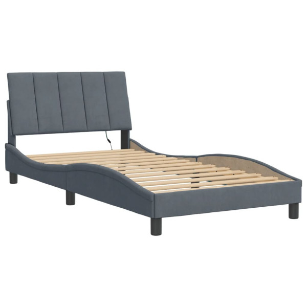 Łóżko tapicerowane rama łóżka ze stelażem szare aksamitne led 100x200 cm 707248