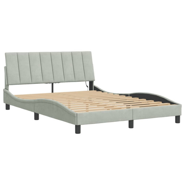 Łóżko tapicerowane rama łóżka ze stelażem szare aksamitne led 140x190 cm 706536
