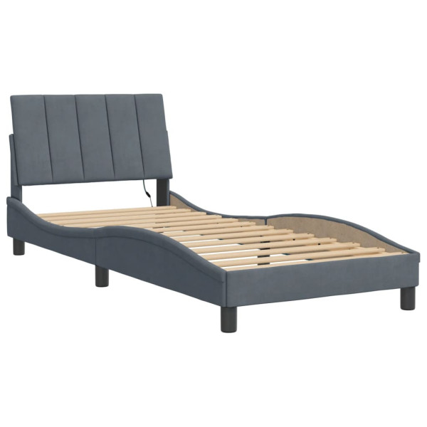 Łóżko tapicerowane rama łóżka ze stelażem szare aksamitne led 90x190 cm 720669