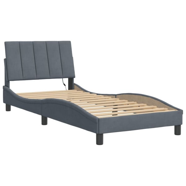 Łóżko tapicerowane rama łóżka ze stelażem szare aksamitne led 90x200 cm 705778