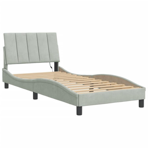 Łóżko tapicerowane rama łóżka ze stelażem szare aksamitne led 90x200 cm 705487