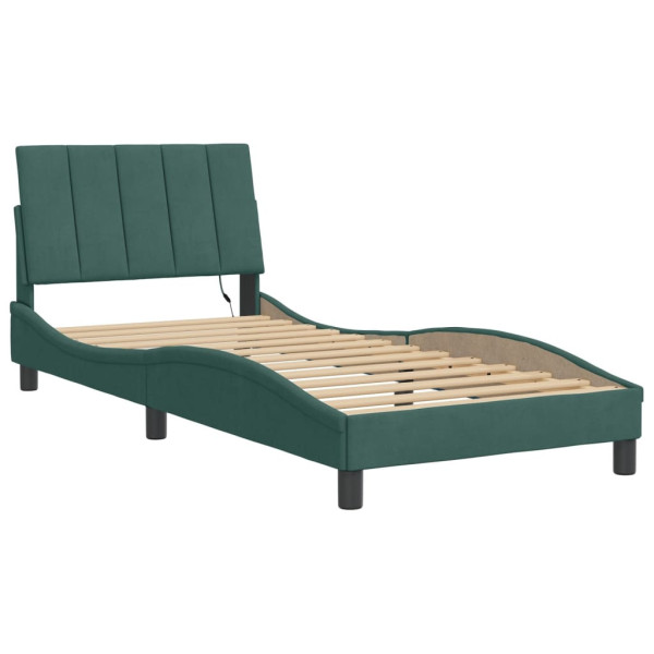 Łóżko tapicerowane rama łóżka ze stelażem zielone aksamitne led 90x190cm 720778